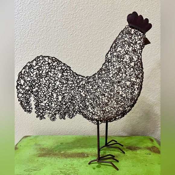 Rustic Primitive Wire Chicken Rooster Sculpture Statue Figurine - Picture 4 of 4